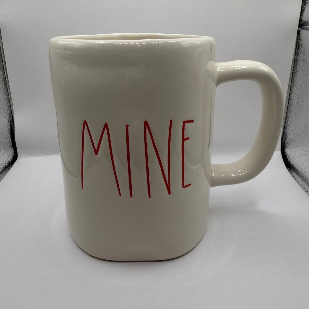 Rae Dunn MINE Red Lettering Ceramic Coffee Mug Tea Cup Artisan Collection